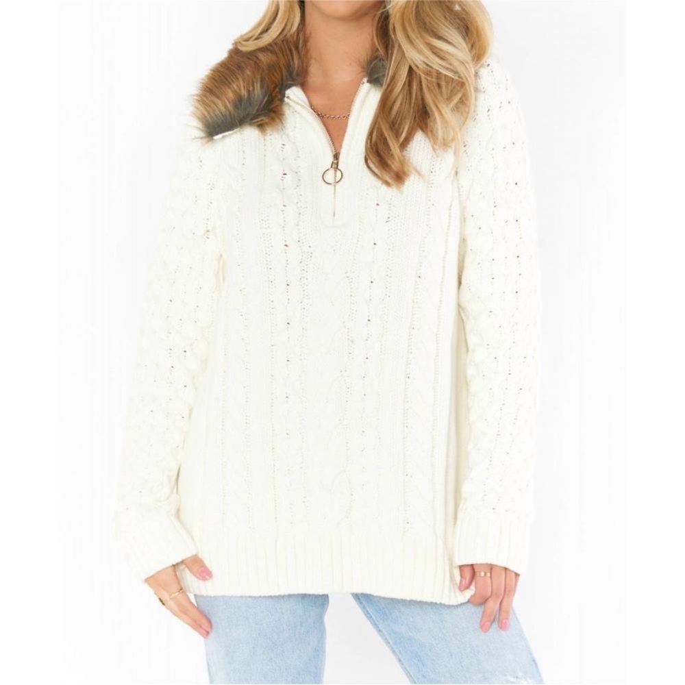 Nwt Show Me Your Mumu Sun Valley Pullover In Cream Faux Fur